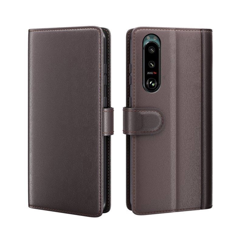 Sony Xperia 5 III Plånboksfodral i Äkta Läder, Brun - Stilrent plånboksfodral med plats för sedlar och kort