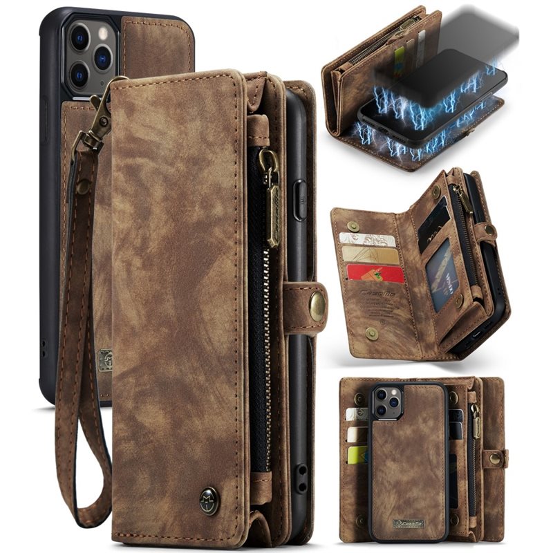 CaseMe iPhone 11 Pro Max Rymligt plånboksfodral med många kortfack, Brun - Mobilfodral med extra många kortplatser - Korthållare