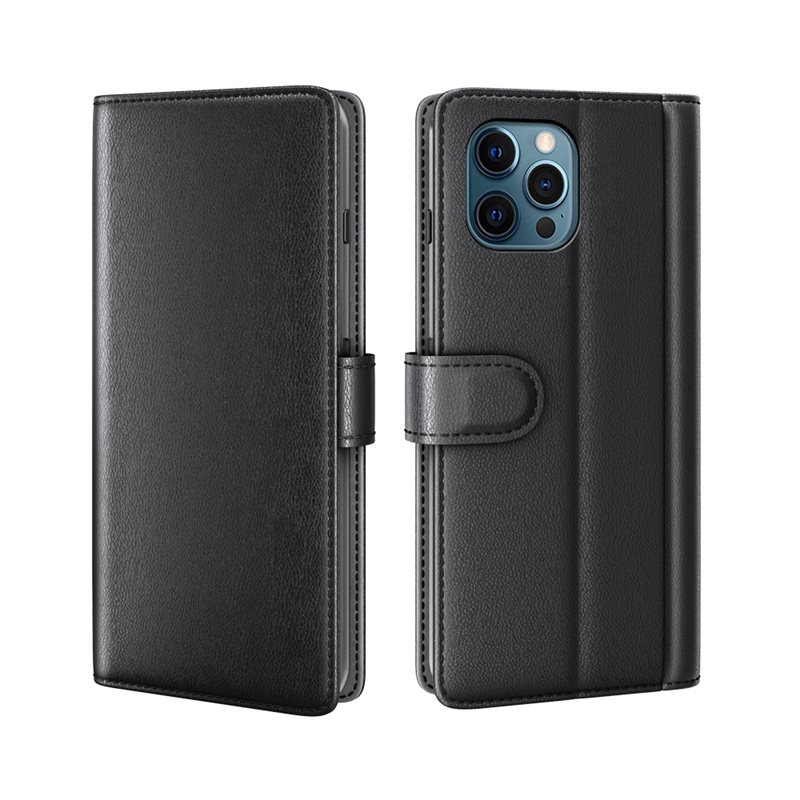 iPhone 12 Pro Max Plånboksfodral i Äkta Läder, Svart - Stilrent plånboksfodral med plats för sedlar och kort