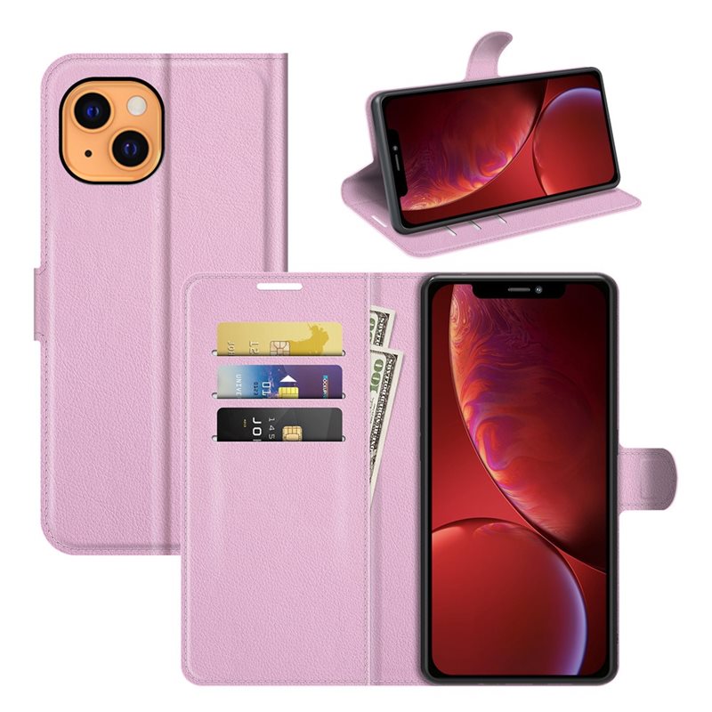 iPhone 13 Mini Enkelt mobilfodral, Rosa - Praktiskt plånboksfodral med plats för sedlar och kort