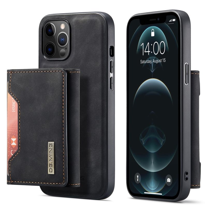 DG.MING iPhone 13 Pro Skal med avtagbar plånbok, svart - Stilrent läderskal med avtagbar plånbok och stativfunktion