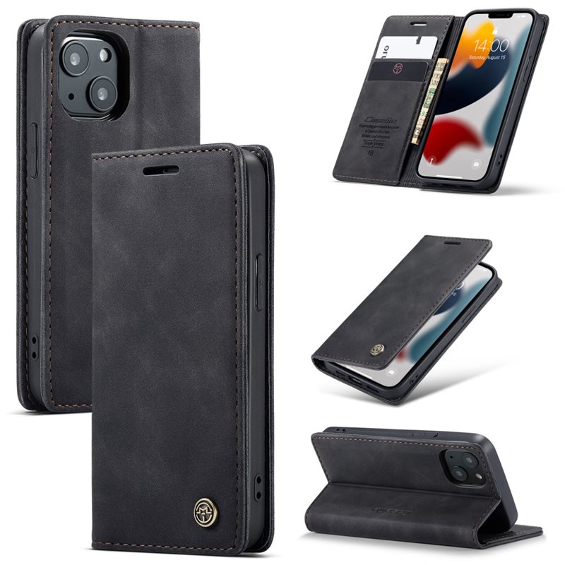 CaseMe iPhone 13 Mini Slimmat plånboksfodral, Svart - Tunt mobilfodral med plånbok