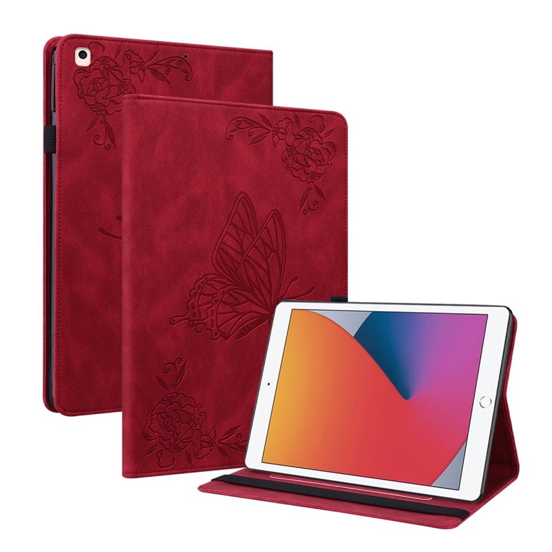 Apple iPad 10.2 9th Gen (2021) Fodral med fjärilar, Röd - Skyddande fodral i fin design