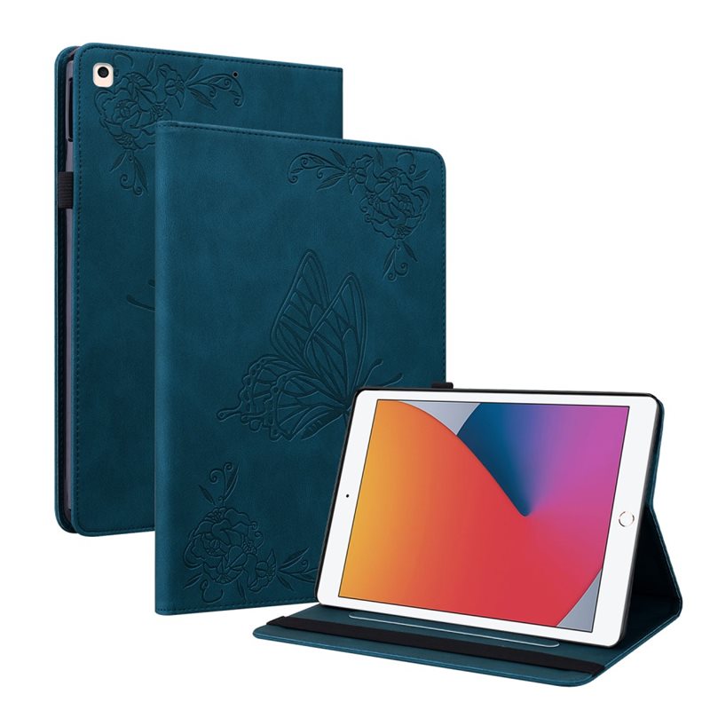 Apple iPad 10.2 9th Gen (2021) Fodral med fjärilar, Blå - Skyddande fodral i fin design