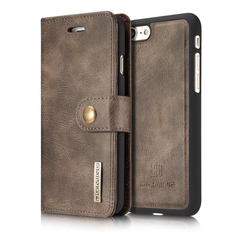 DG.MING iPhone 8 Plånboksfodral med avtagbart skal, Brown - Stilrent läderfodral med avtagbart magnetiskt skal
