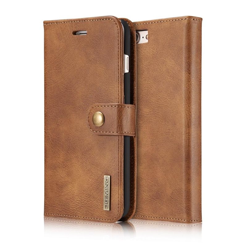 DG.MING iPhone 7 Plus/iPhone 8 Plus Plånboksfodral med avtagbart skal, Cognac - Stilrent läderfodral med avtagbart magnetiskt skal
