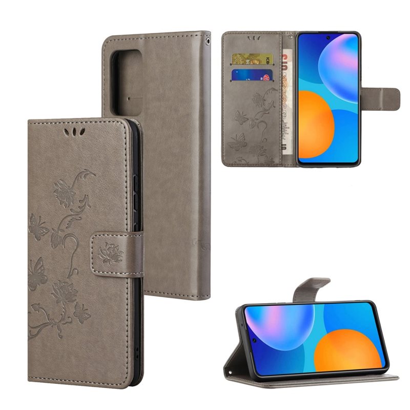 Samsung Galaxy A82 5G Mobilfodral med fjärilar, Grå - Fint plånboksfodral med mönster