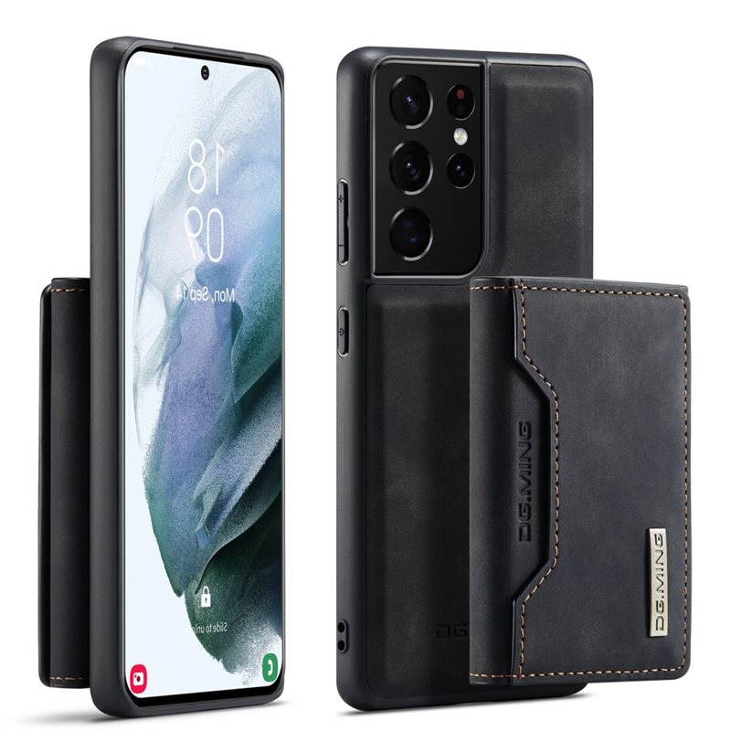 DG.MING Samsung Galaxy S21 Ultra Skal med avtagbar plånbok, Svart - Stilrent läderskal med avtagbar plånbok och stativfunktion