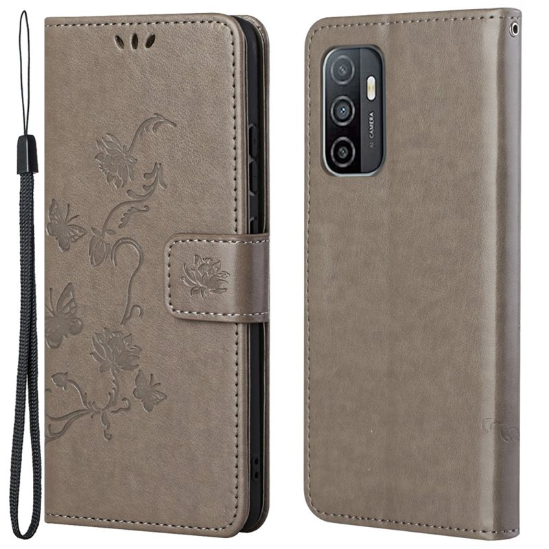 Samsung Galaxy A53 Mobilfodral med fjärilar, Grå - Fint plånboksfodral med mönster