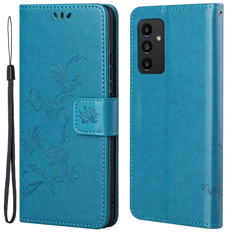 Samsung Galaxy A13 Mobilfodral med fjärilar, Blå - Fint plånboksfodral med mönster