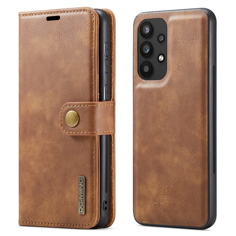 DG.MING Samsung Galaxy A33 Plånboksfodral med avtagbart skal, Cognac - Stilrent läderfodral med avtagbart magnetiskt skal