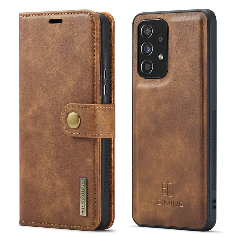 DG.MING Samsung Galaxy A53 Plånboksfodral med avtagbart skal, Cognac - Stilrent läderfodral med avtagbart magnetiskt skal