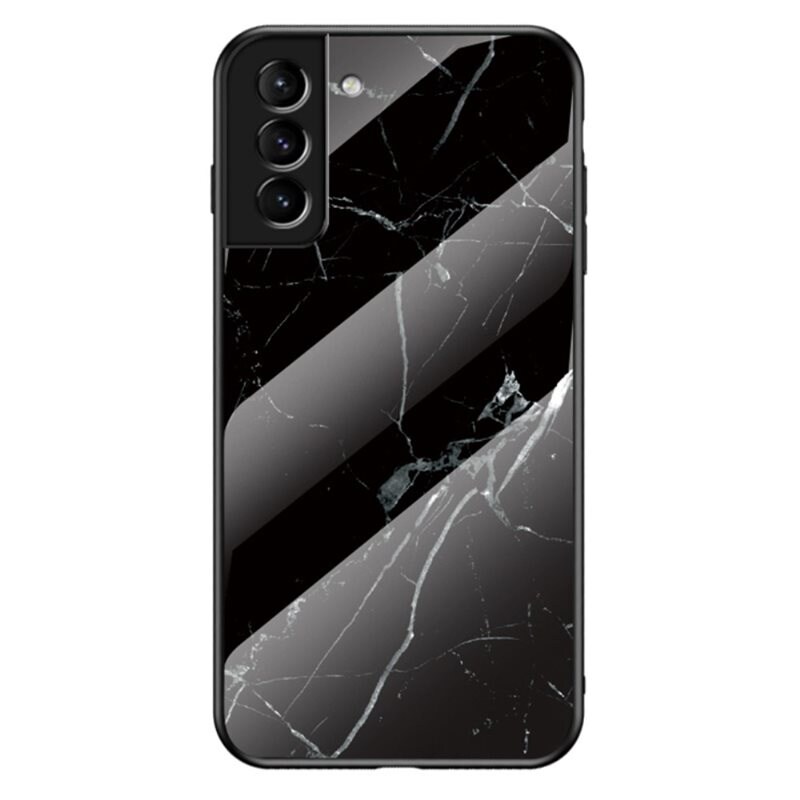 Samsung Galaxy S22 Mobilskal med baksida av glas, svart marmor - Snyggt mobilskal med mönster