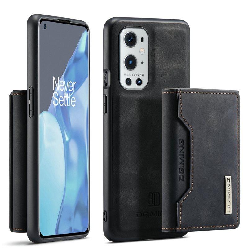 DG.MING OnePlus 9 Pro Skal med avtagbar plånbok, Svart - Stilrent läderskal med avtagbar plånbok och stativfunktion