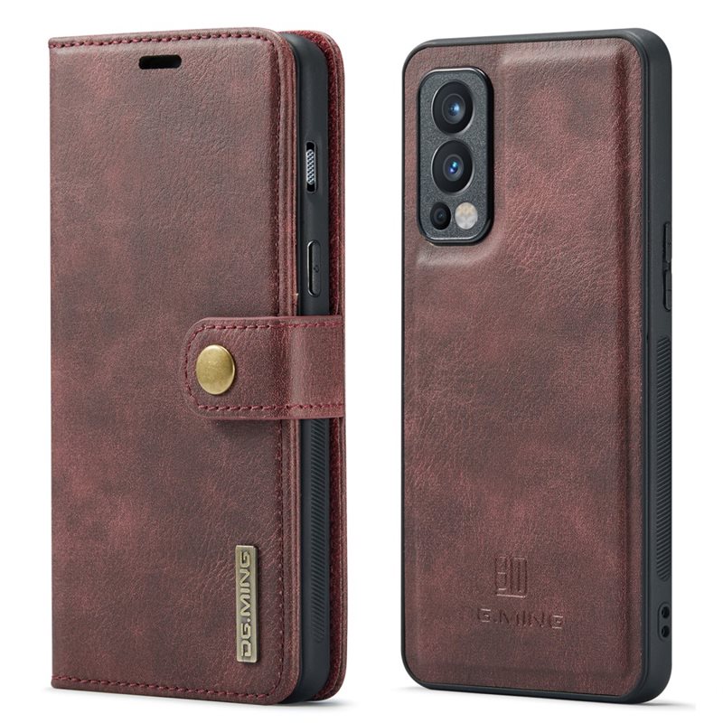 DG.MING OnePlus Nord 2 5G Plånboksfodral med avtagbart skal, Red - Stilrent läderfodral med avtagbart magnetiskt skal