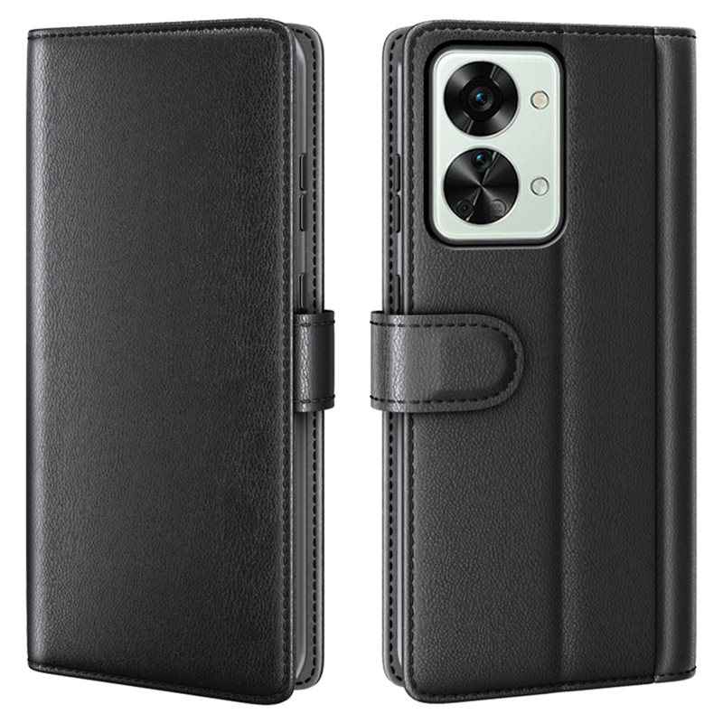 Oneplus Nord 2T 5G Plånboksfodral i Äkta Läder, Svart - Stilrent plånboksfodral med plats för sedlar och kort