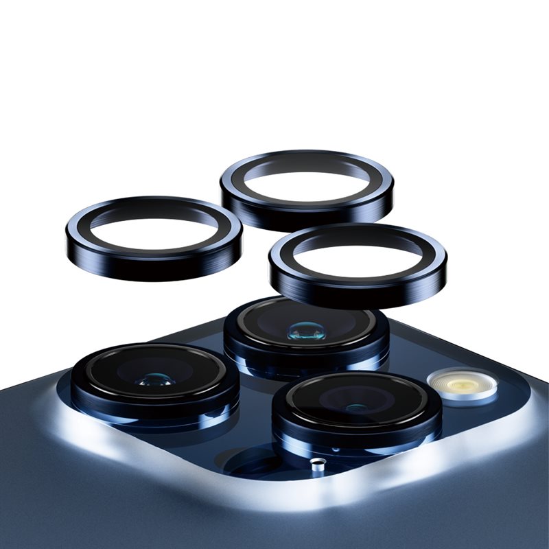 PanzerGlass iPhone 15 Pro Hoops linsskydd med aluminiumram, Blå