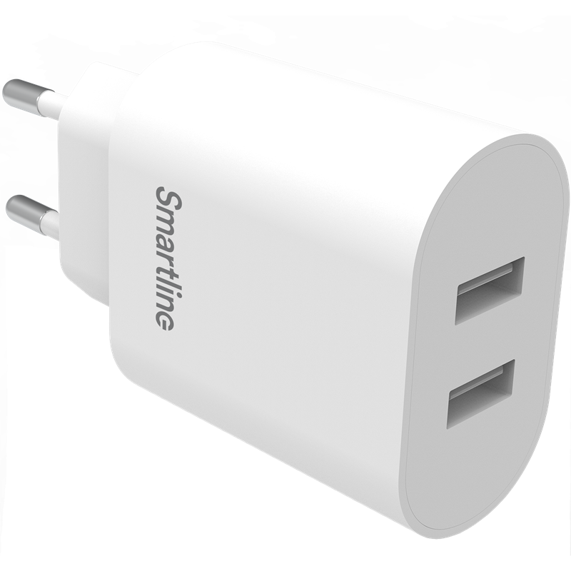 Smartline Väggladdare med dubbla USB-uttag 4.8A, vit - Ladda snabbt och smidigt