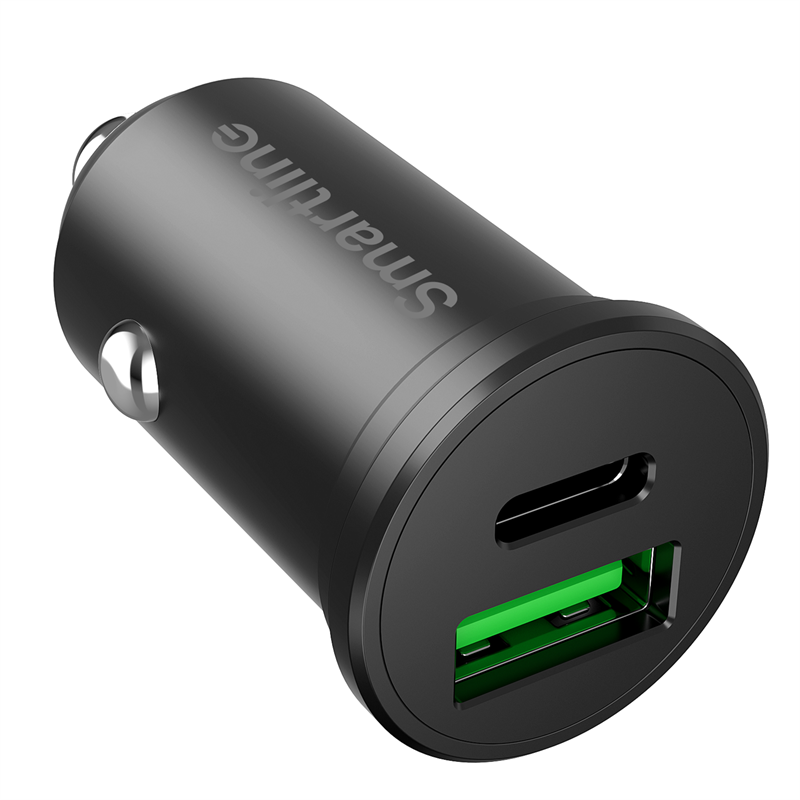 Smartline Billaddare med USB-C + USB-A Port PD 45W, svart