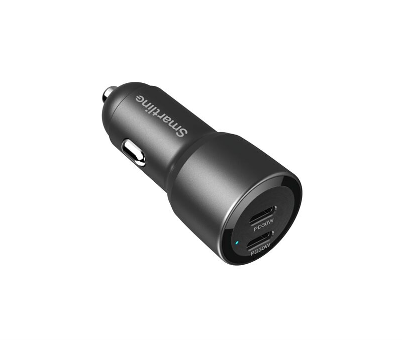 Smartline Billaddare 60W 2x USB-C PD, svart
