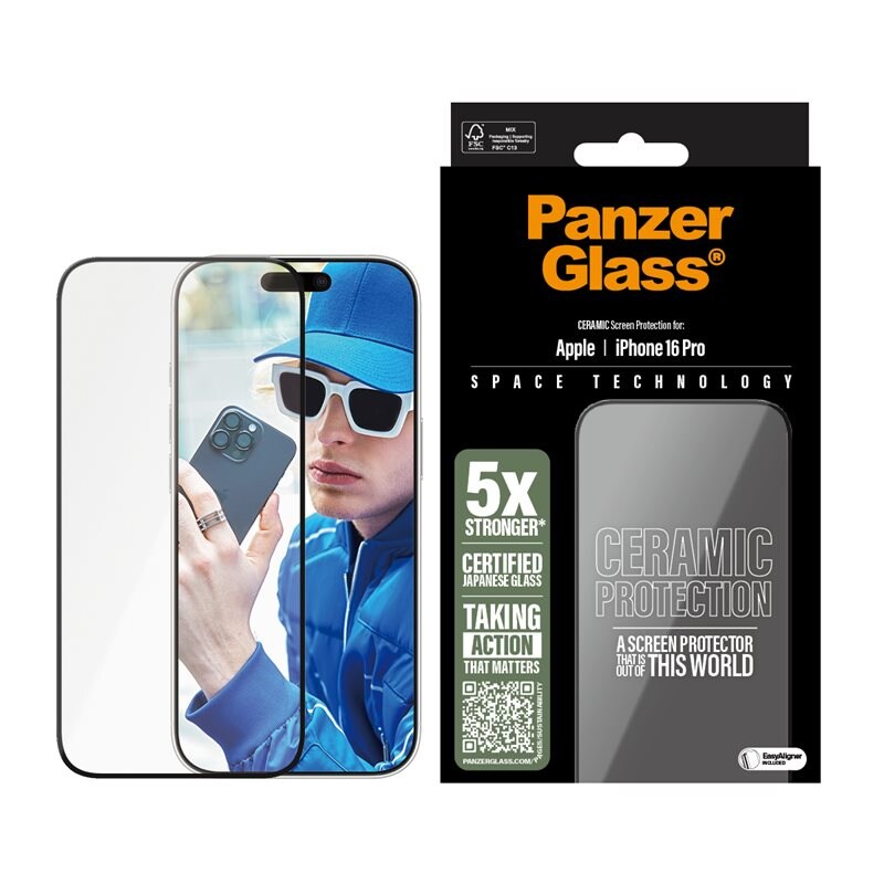 PanzerGlass iPhone 16 Pro Ceramic Skärmskydd med installationsram - Ultra Wide Fit
