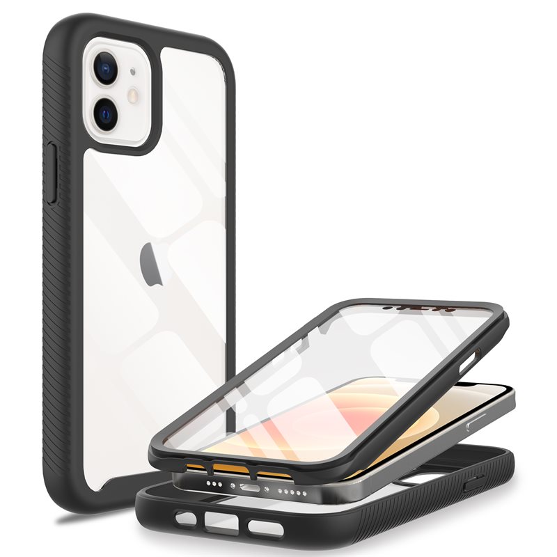 Mobique iPhone 12/iPhone 12 Pro Mobilskal Full Protection, Svart - Heltäckande skal med integrerat skärmskydd