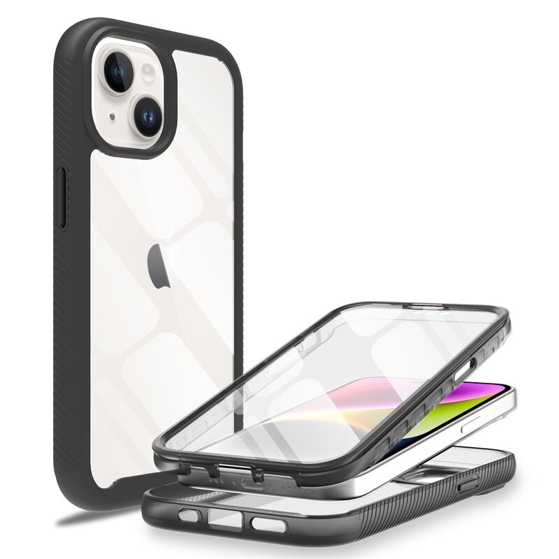 Mobique iPhone 15 Plus Mobilskal Full Protection, Svart - Heltäckande skal med integrerat skärmskydd