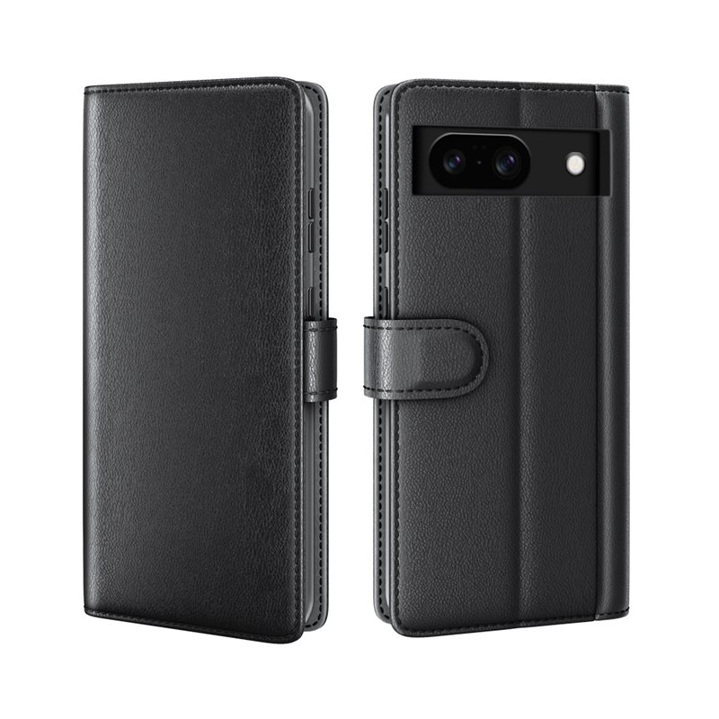 Google Pixel 8 Plånboksfodral i Äkta Läder, Svart - Stilrent plånboksfodral med plats för sedlar och kort