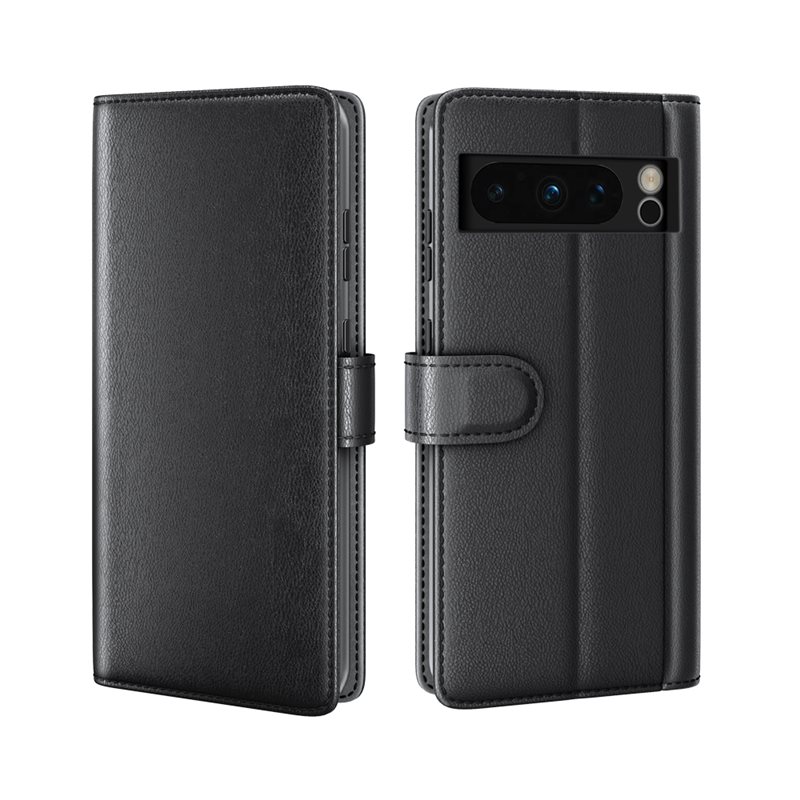 Google Pixel 8 Pro Plånboksfodral i Äkta Läder, Svart - Stilrent plånboksfodral med plats för sedlar och kort