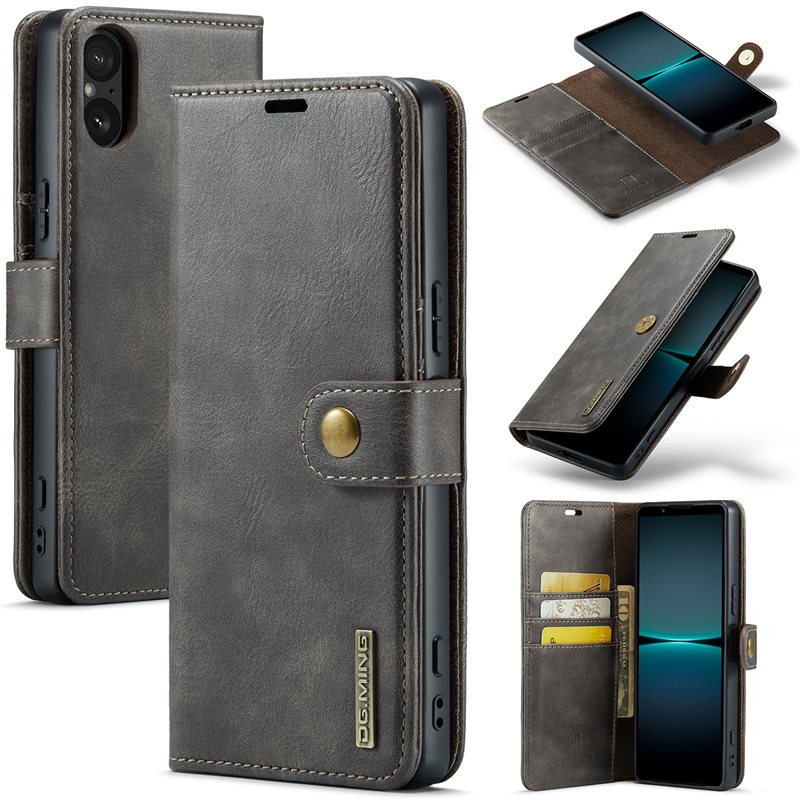 DG.MING Sony Xperia 5 V Plånboksfodral med avtagbart skal, Brown - Stilrent läderfodral med avtagbart magnetiskt skal