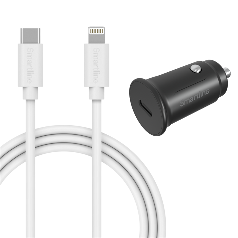 Billaddare USB-C till Lightning - 1m sladd & laddare - Smartline