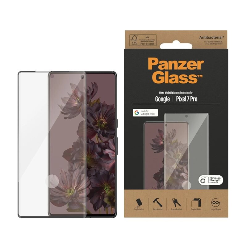 PanzerGlass Google Pixel 7 Pro Skärmskydd i reptåligt härdat glas - Ultra Wide Fit - Skärmskydd med oslagbar kvalitet. Bästa skyddet för skärmen