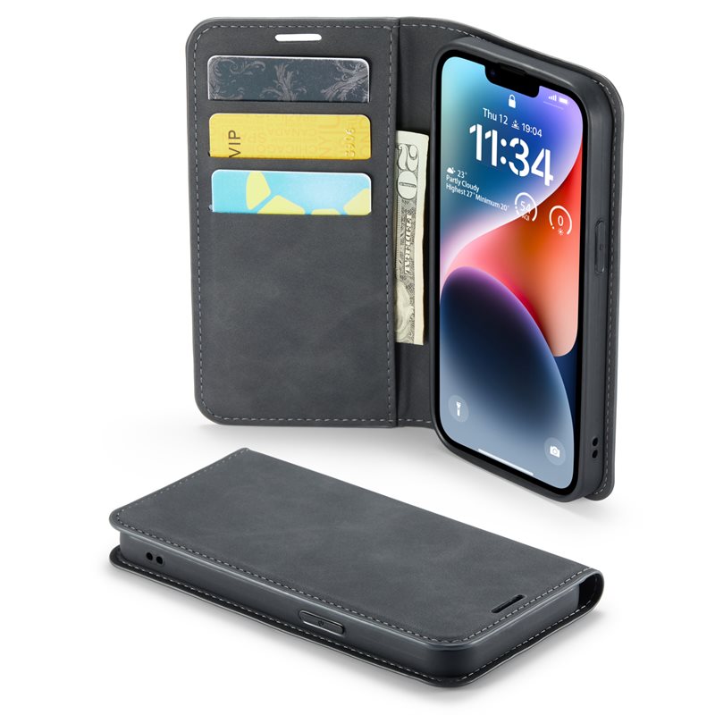 Mobique iPhone 13 Slimmat fodral med kortfack, Svart - Plånboksfodral i slimmad design