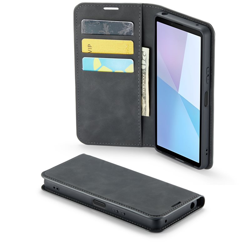 Mobique Sony Xperia 10 VI Slimmat fodral med kortfack, Svart - Plånboksfodral i slimmad design