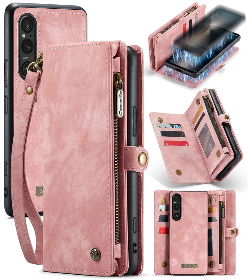 CaseMe Sony Xperia 10 VI Rymligt plånboksfodral med många kortfack, Rosa - Mobilfodral med extra många kortplatser - Korthållare