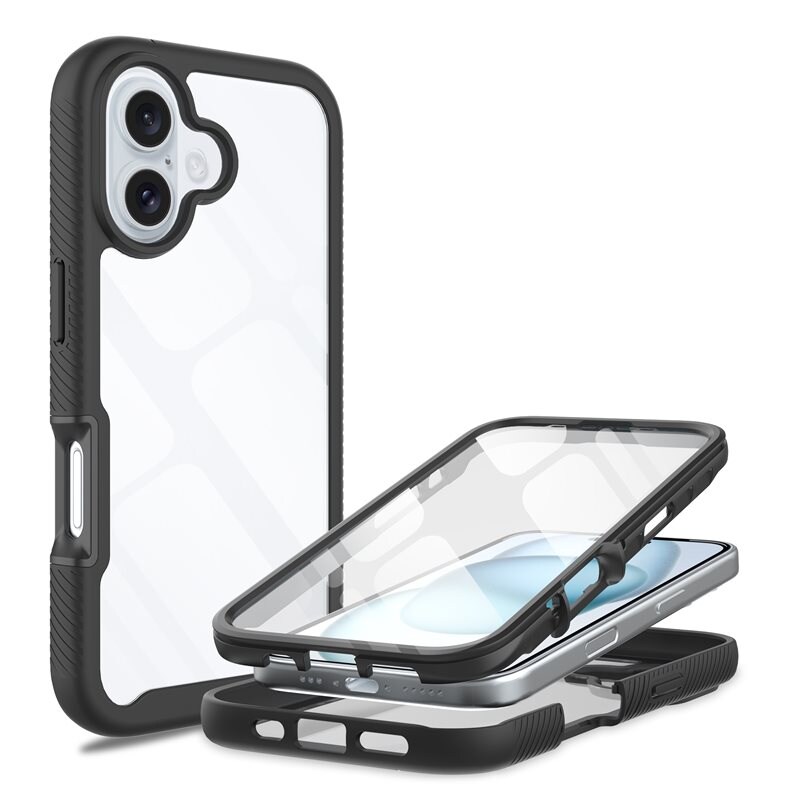 Mobique iPhone 16 Plus Mobilskal Full Protection, Svart/transparent - Heltäckande skal med integrerat skärmskydd