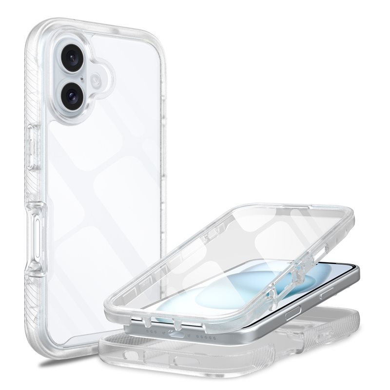 Mobique iPhone 16 Mobilskal Full Protection, Genomskinlig - Heltäckande skal med integrerat skärmskydd