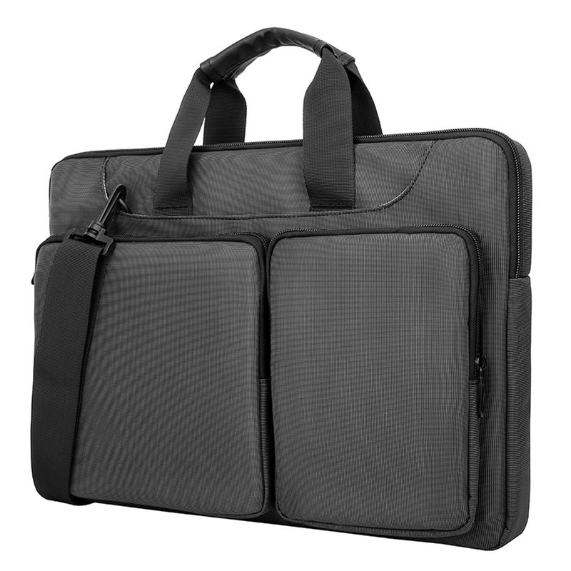 14" Laptopväska med axelrem & fickor, grå - Datorfodral