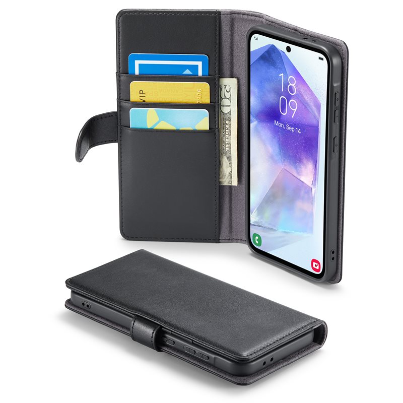 Mobique Samsung Galaxy A56 Plånboksfodral i Äkta Läder, Svart - Stilrent plånboksfodral med plats för sedlar och kort
