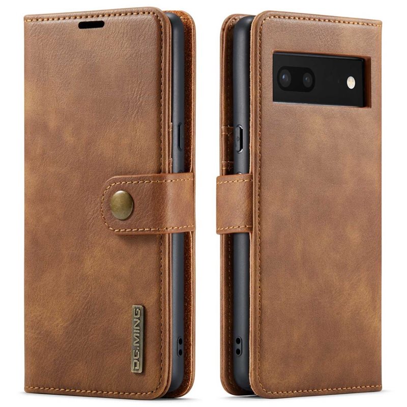 DG.MING Google Pixel 7 Plånboksfodral med avtagbart skal, Cognac - Stilrent läderfodral med avtagbart magnetiskt skal