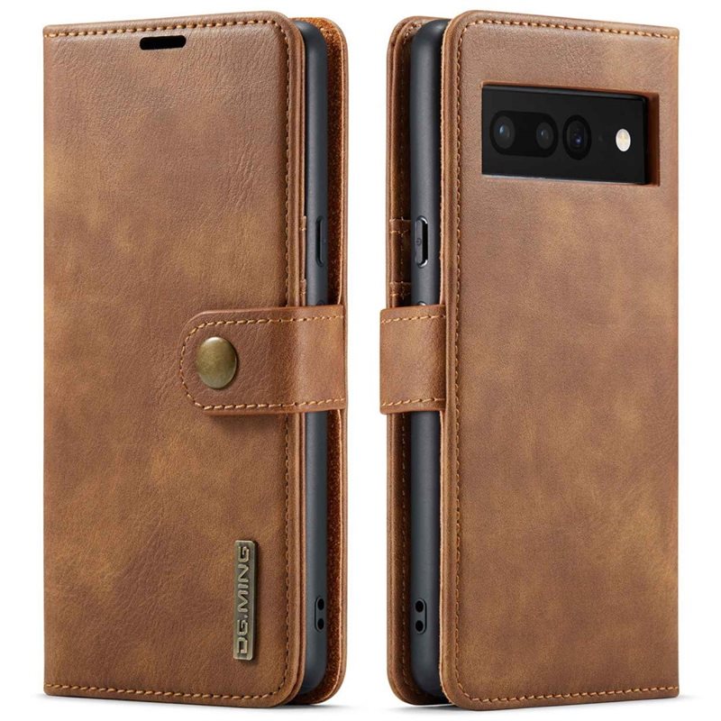 DG.MING Google Pixel 7 Pro Plånboksfodral med avtagbart skal, Cognac - Stilrent läderfodral med avtagbart magnetiskt skal