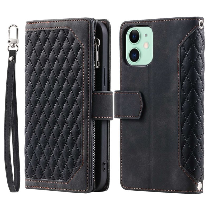 iPhone 11 Quiltad plånboksväska, Svart - Mobilväska Dam