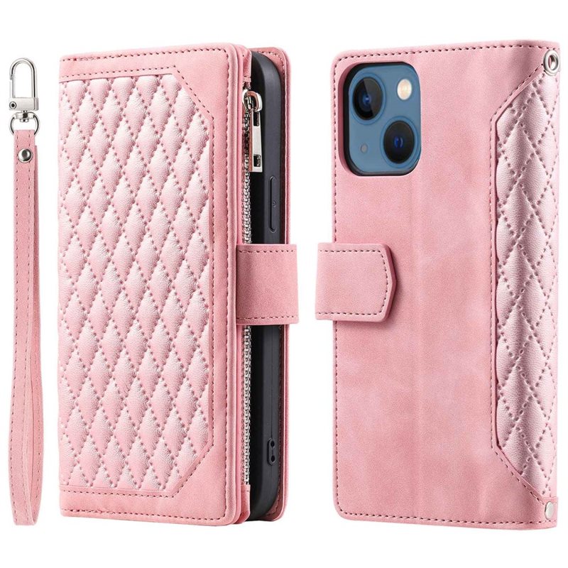 iPhone 13 Quiltad plånboksväska, Rosa - Mobilväska Dam