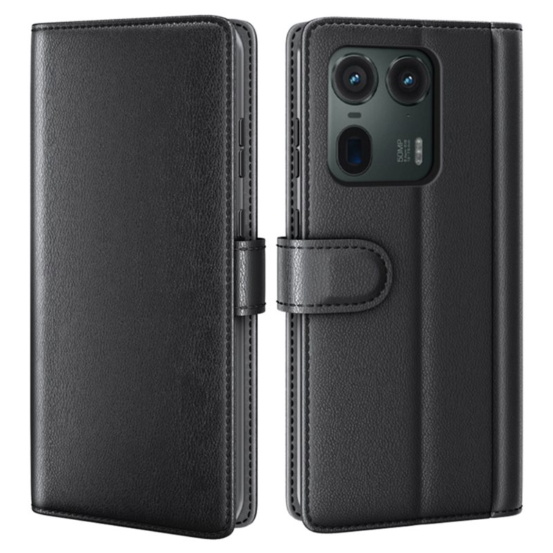 Motorola Moto G85 Plånboksfodral i Äkta Läder, Svart - Stilrent plånboksfodral med plats för sedlar och kort