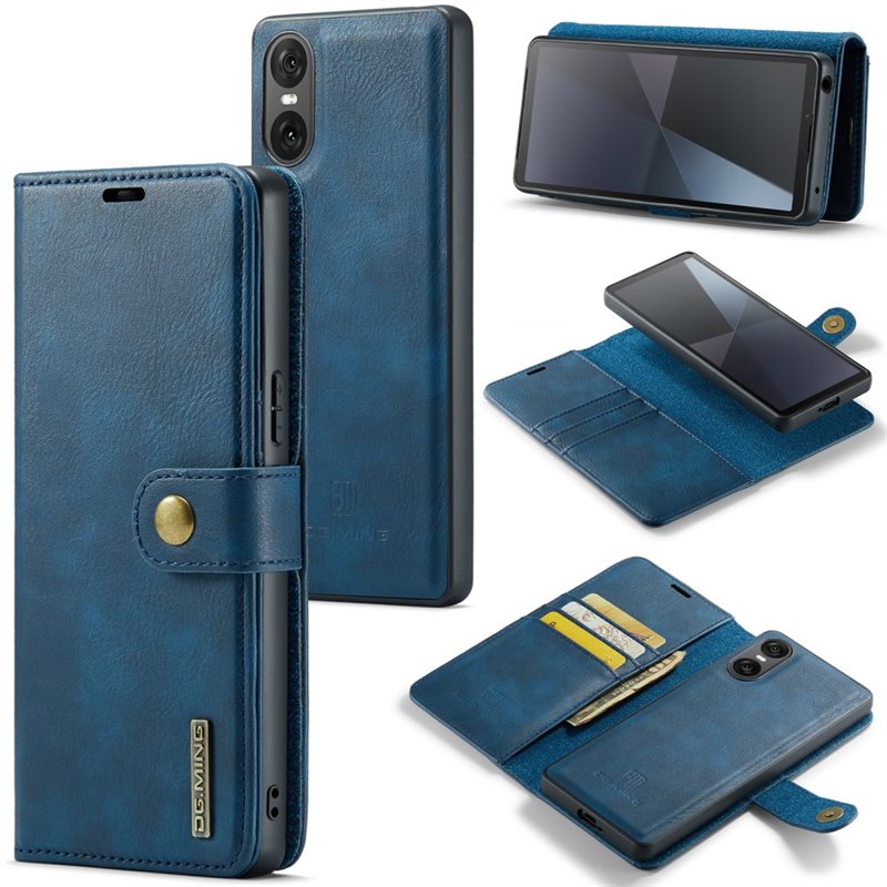 DG.MING Sony Xperia 10 VI Plånboksfodral med avtagbart skal, Blue - Stilrent läderfodral med avtagbart magnetiskt skal