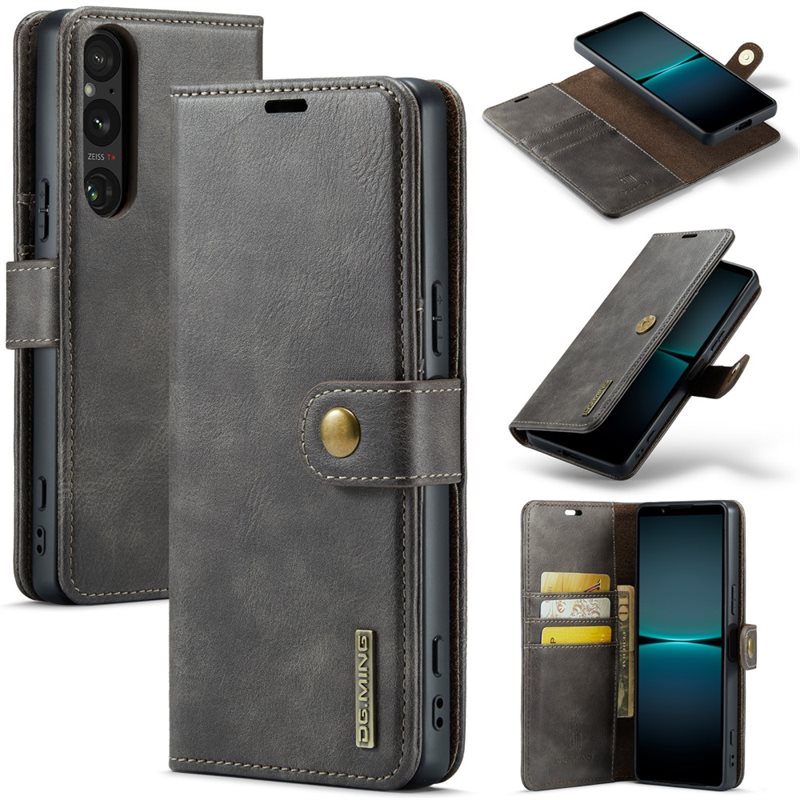 DG.MING Sony Xperia 1 VI Plånboksfodral med avtagbart skal, Brown - Stilrent läderfodral med avtagbart magnetiskt skal