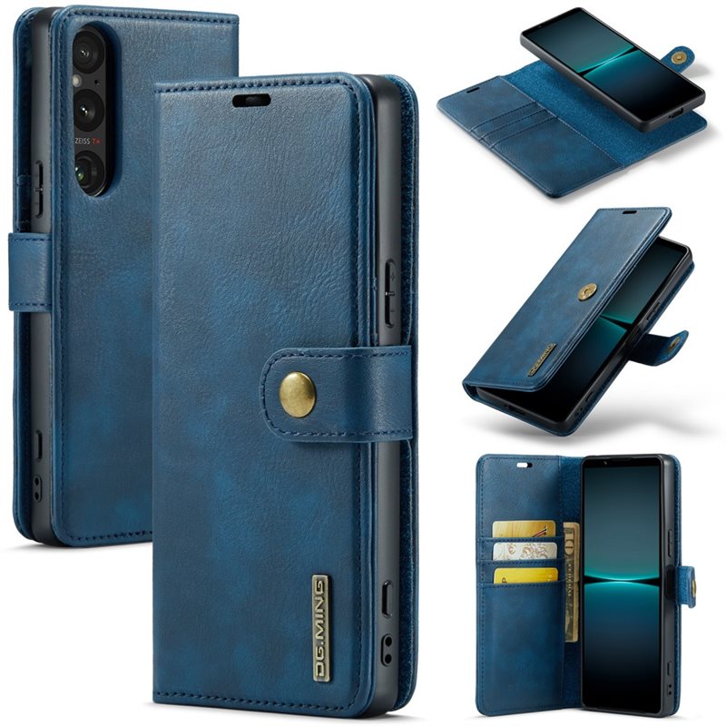 DG.MING Sony Xperia 1 VI Plånboksfodral med avtagbart skal, Blue - Stilrent läderfodral med avtagbart magnetiskt skal