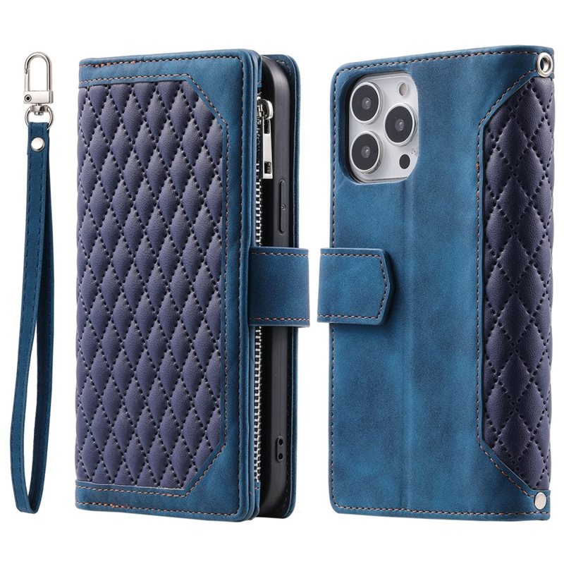 iPhone 16 Pro Max Quiltad plånboksväska, Blå - Mobilväska Dam