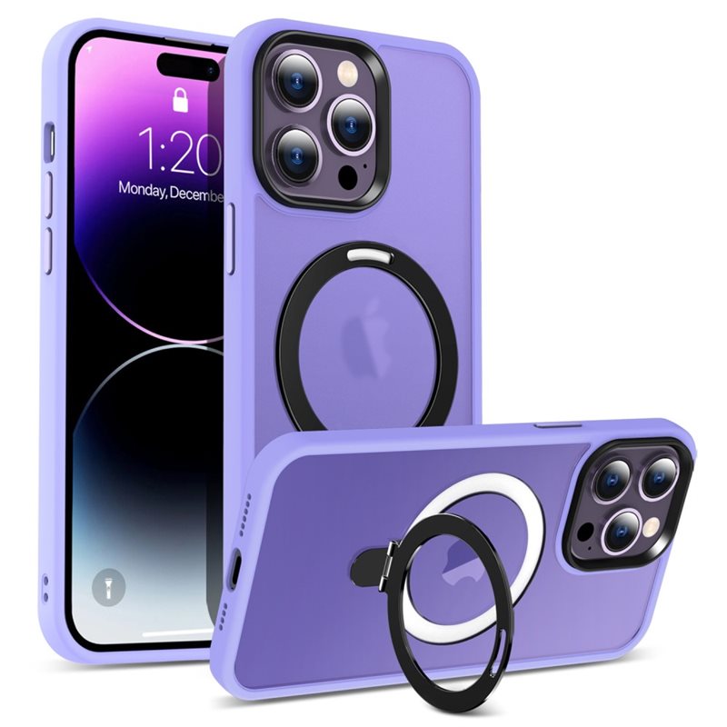 iPhone 16 Pro Max MagSafe hybridskal med ställfunktion, Lila - Snyggt skal med utfällbar magnetisk ring