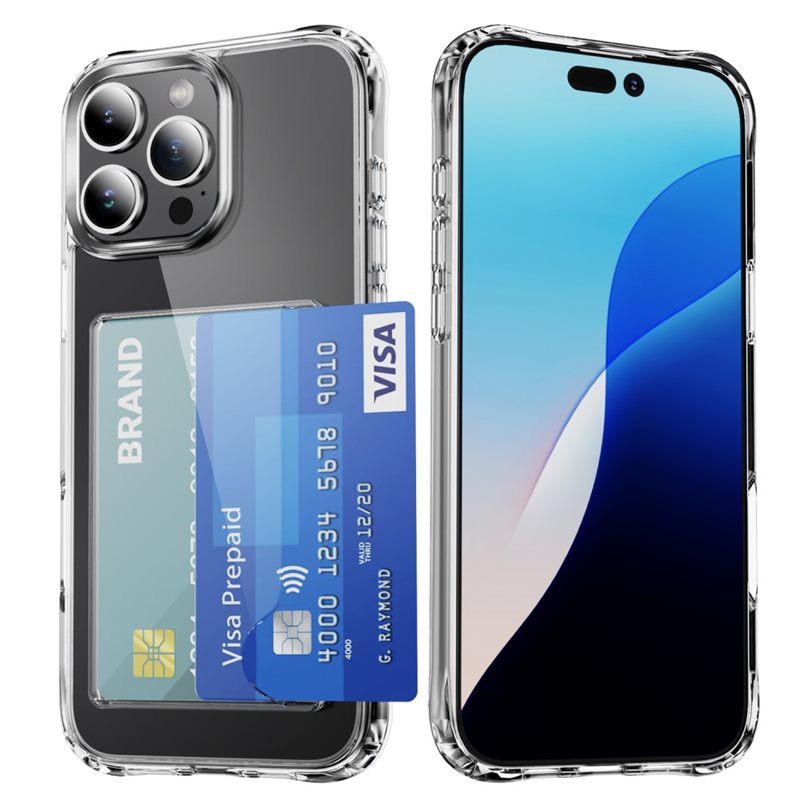 iPhone 16 Pro Max Hybridskal med inbyggt kortfack, Genomskinlig - Skal kortförvaring genomskinligt